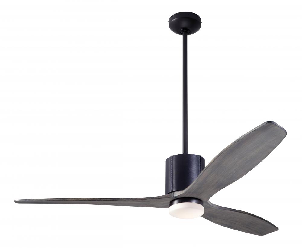 LeatherLuxe DC Fan; Dark Bronze Finish wt Black Leather; 54" Graywash Blades; 17W LED