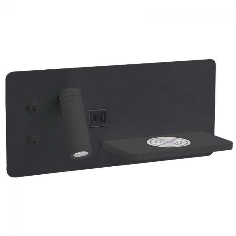 BEDSIDE READING LIGHT SURF. HORIZ. LEFT-SIDE 3W, 7W NIGHT LIGHT, USB2 USBC WIRELESS CHARGER, 30K