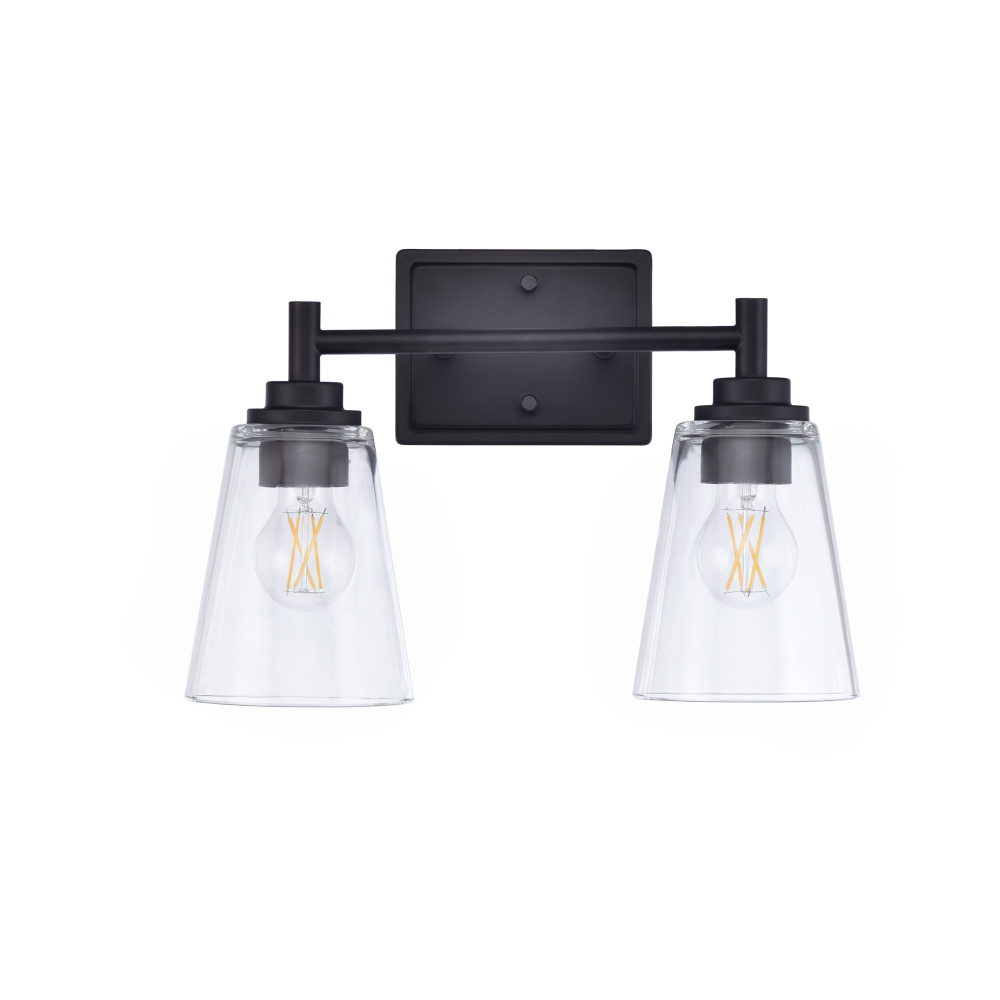 Sarah 2-Light Clear Tapered Glass Vanity, Matte Black