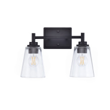 RP Lighting Plus Fans 4911MBK-2 - Sarah 2-Light Clear Tapered Glass Vanity, Matte Black