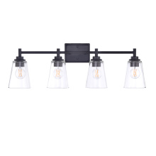 RP Lighting Plus Fans 4911MBK-4 - Sarah 4-Light Clear Tapered Glass Vanity, Matte Black