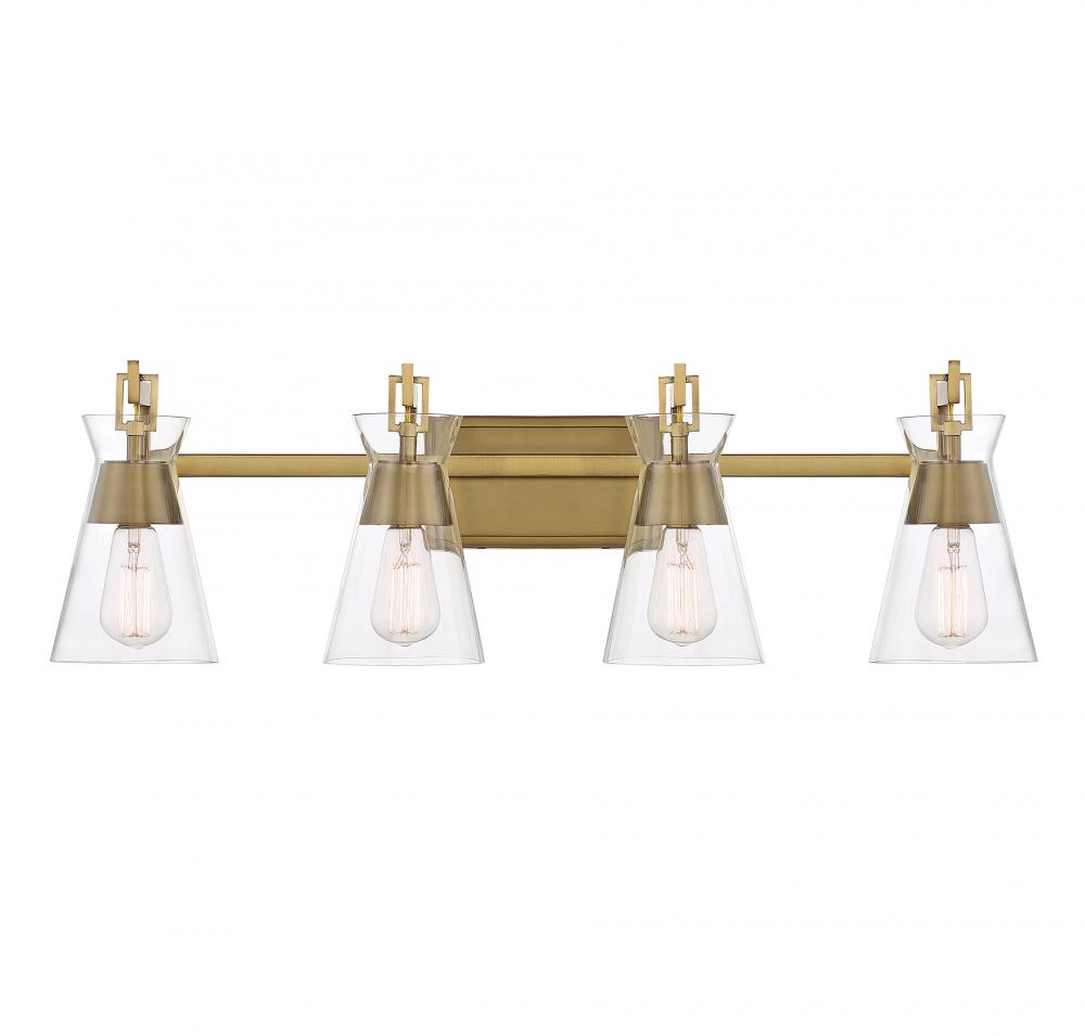 Lakewood 4-Light Bathroom Vanity Light in Warm Brass