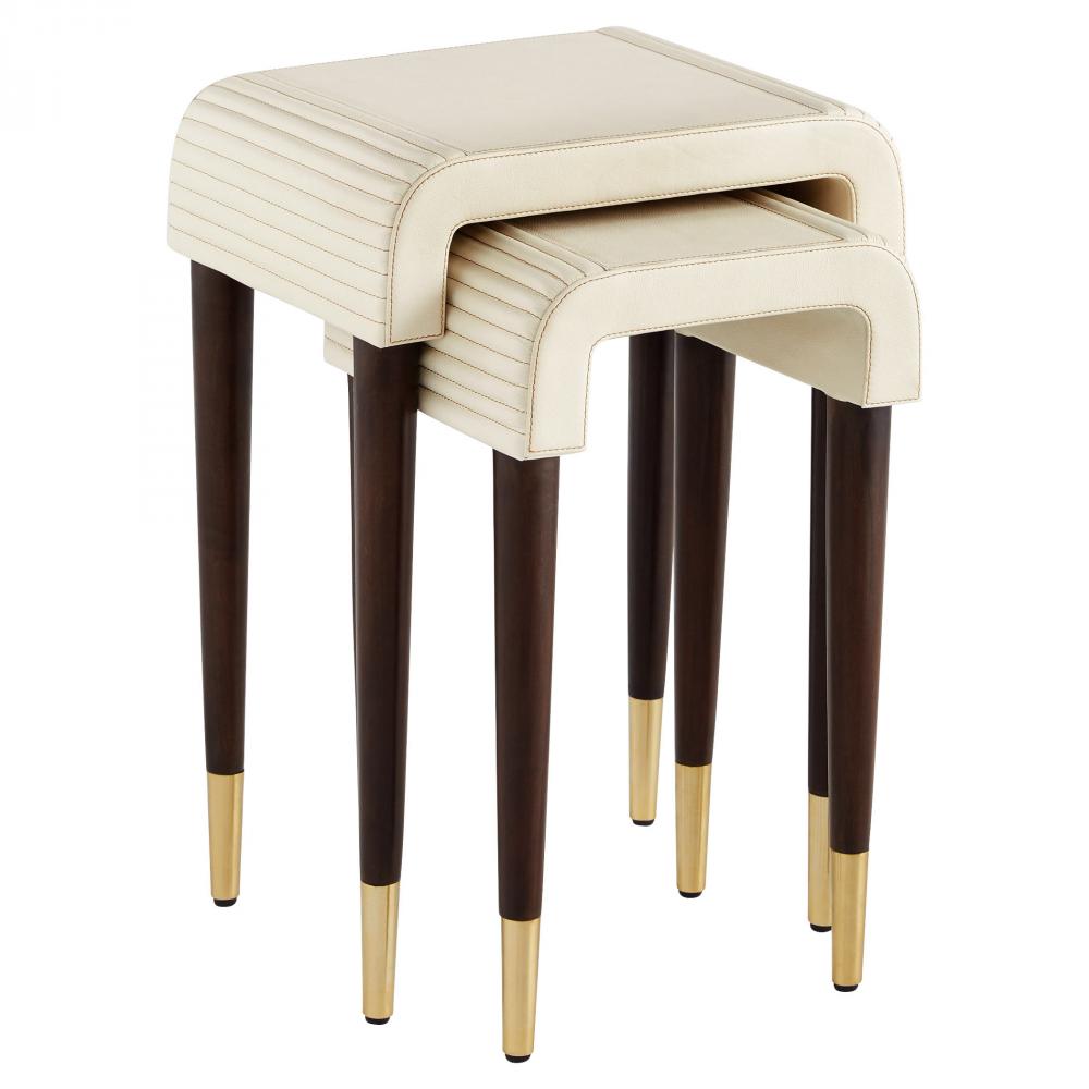 Channel Nesting Tables | Off-White | Walnut | Brass | Set of 2