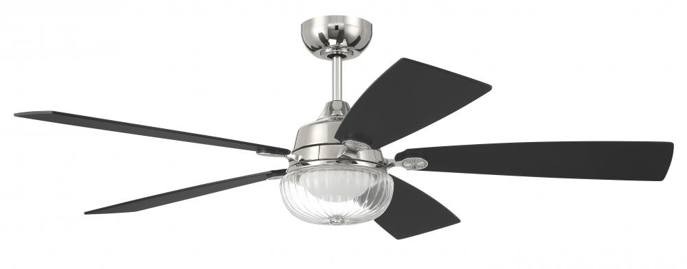 Chandler 52" 5-Blade Ceiling Fan in Polished Nickel w/ Flat Black/Greywood Blades