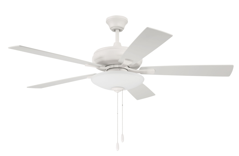 Eos 52" 5-Blade 3 Light Bowl Ceiling Fan in White w/ White/Washed Oak Blades