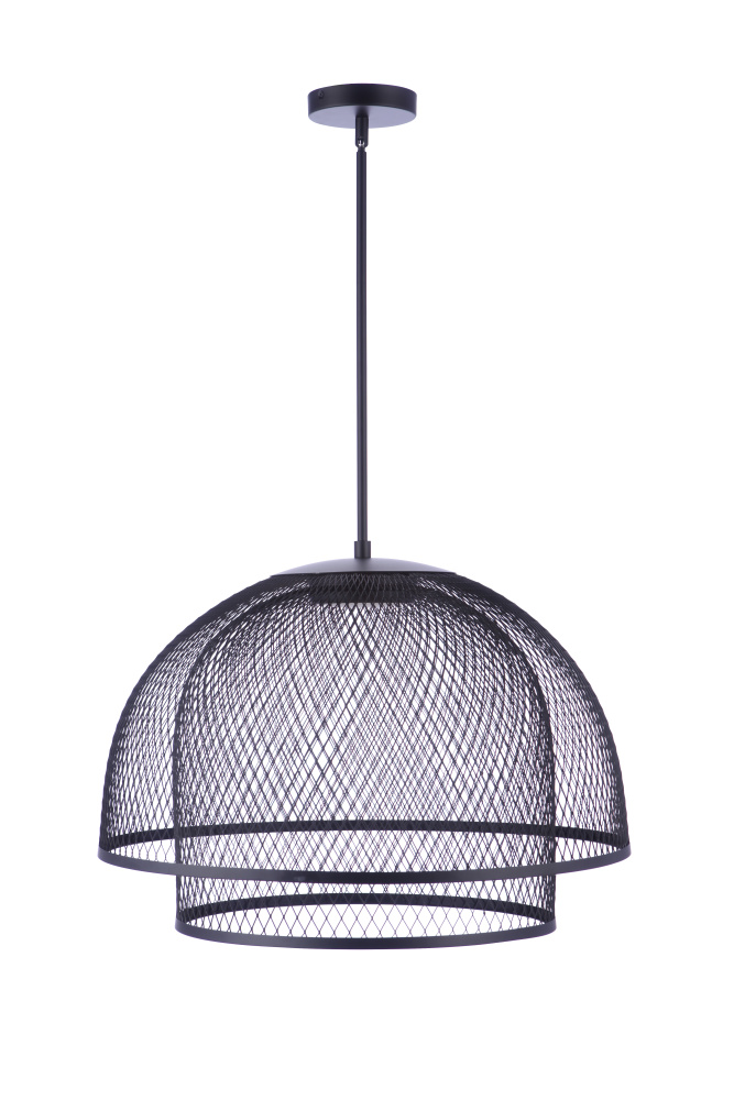 24.25â€ Diameter Sculptural Statement Metal Mesh Dome 2 Shade Pendant in Flat Black