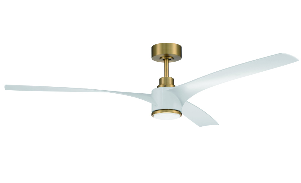 Phoebe 60" 3-Blade Ceiling Fan in Satin Brass w/ White Blades; Light Kit Included (optional)