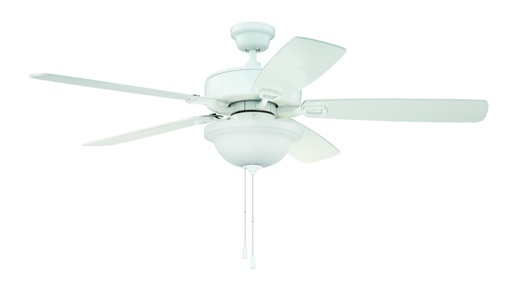 Twist N Click 52" 5-Blade Ceiling Fan in White w/ White/Washed Oak Blades (3-Light Bowl)