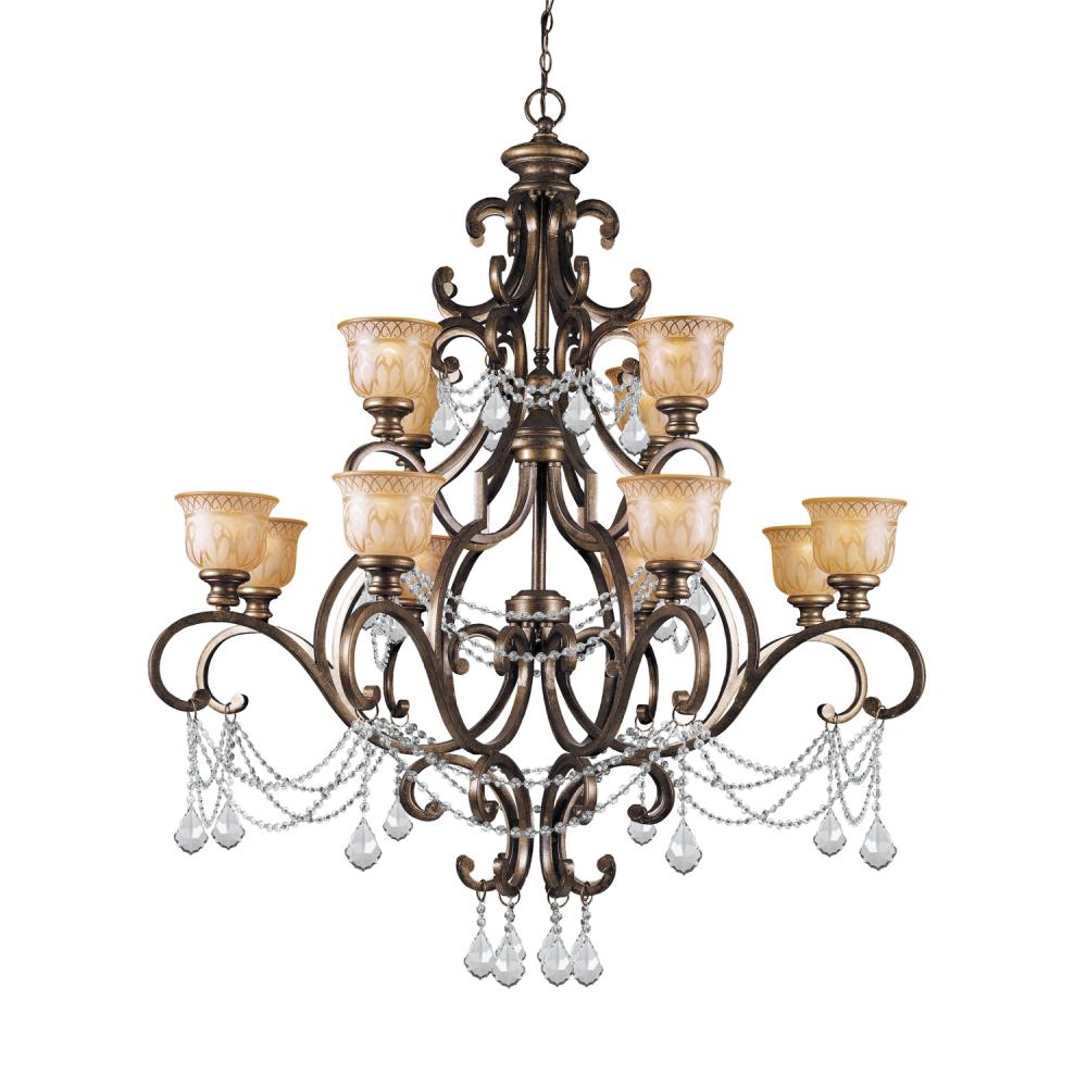 Norwalk 12 Light Clear Italian Crystal Bronze Umber Chandelier