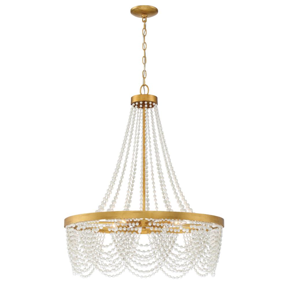 Fiona 4 Light Antique Gold Chandelier with White Beads