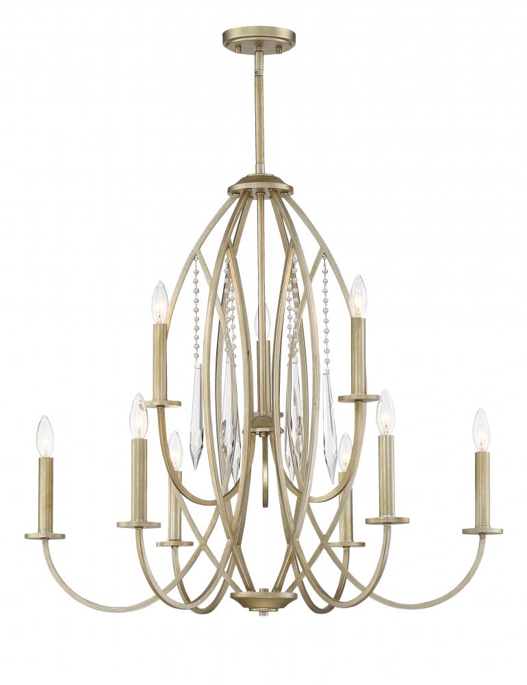 Hutton Collection - 9 Light - Chandelier - 32"W - 30.75"H - Sterling Gold Finish