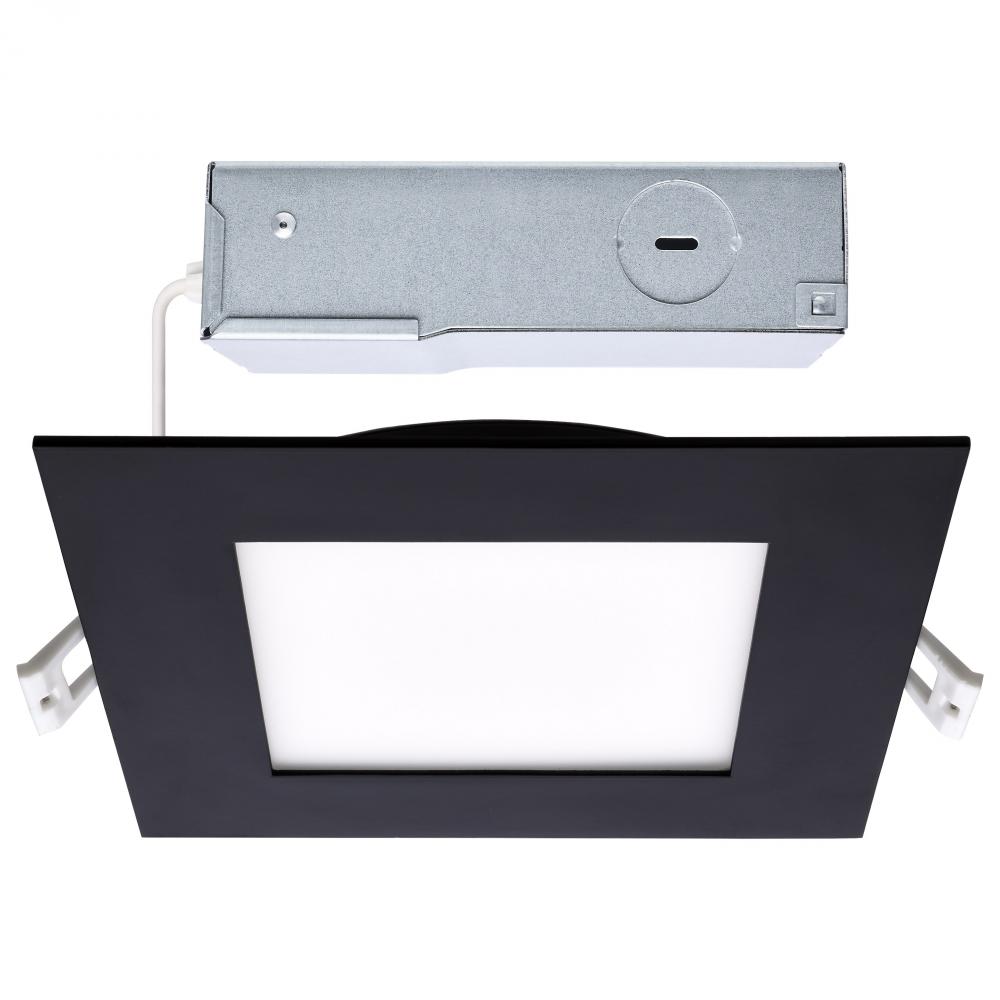 12 Watt LED Direct Wire Downlight; 6-Inch; CCT Selectable; Square; Remote Driver; Black Finish