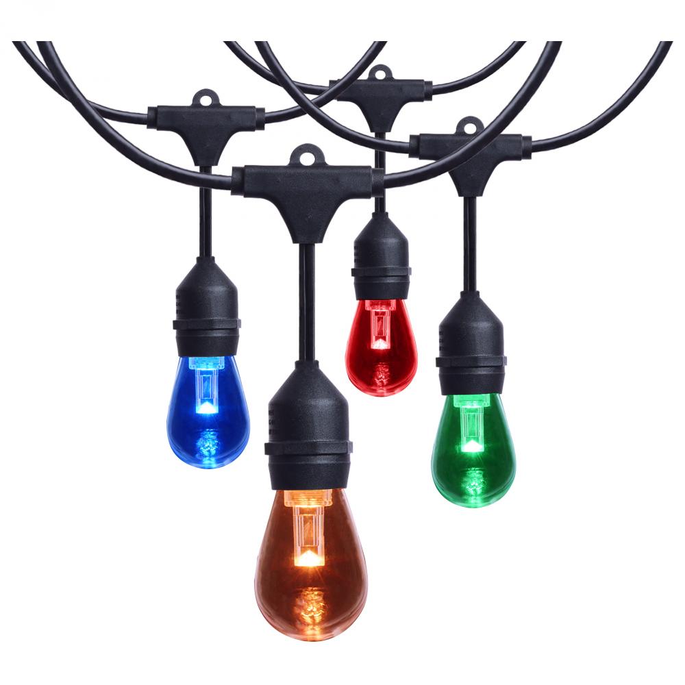 24 Foot LED String Light; 12-S14 Lamps; Medium Base; RGBTW; Infrared Remote; Black; 120 Volt