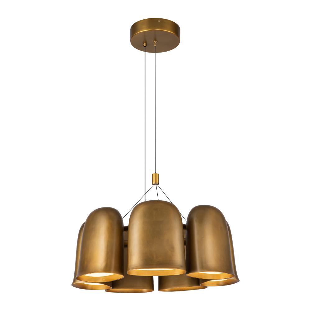 Bell 20-in Vintage Brass LED Chandelier