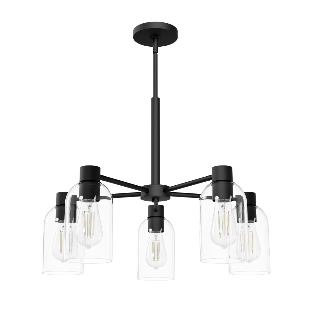 Hunter Lochemeade Matte Black with Clear Glass 5 Light Chandelier Ceiling Light Fixture