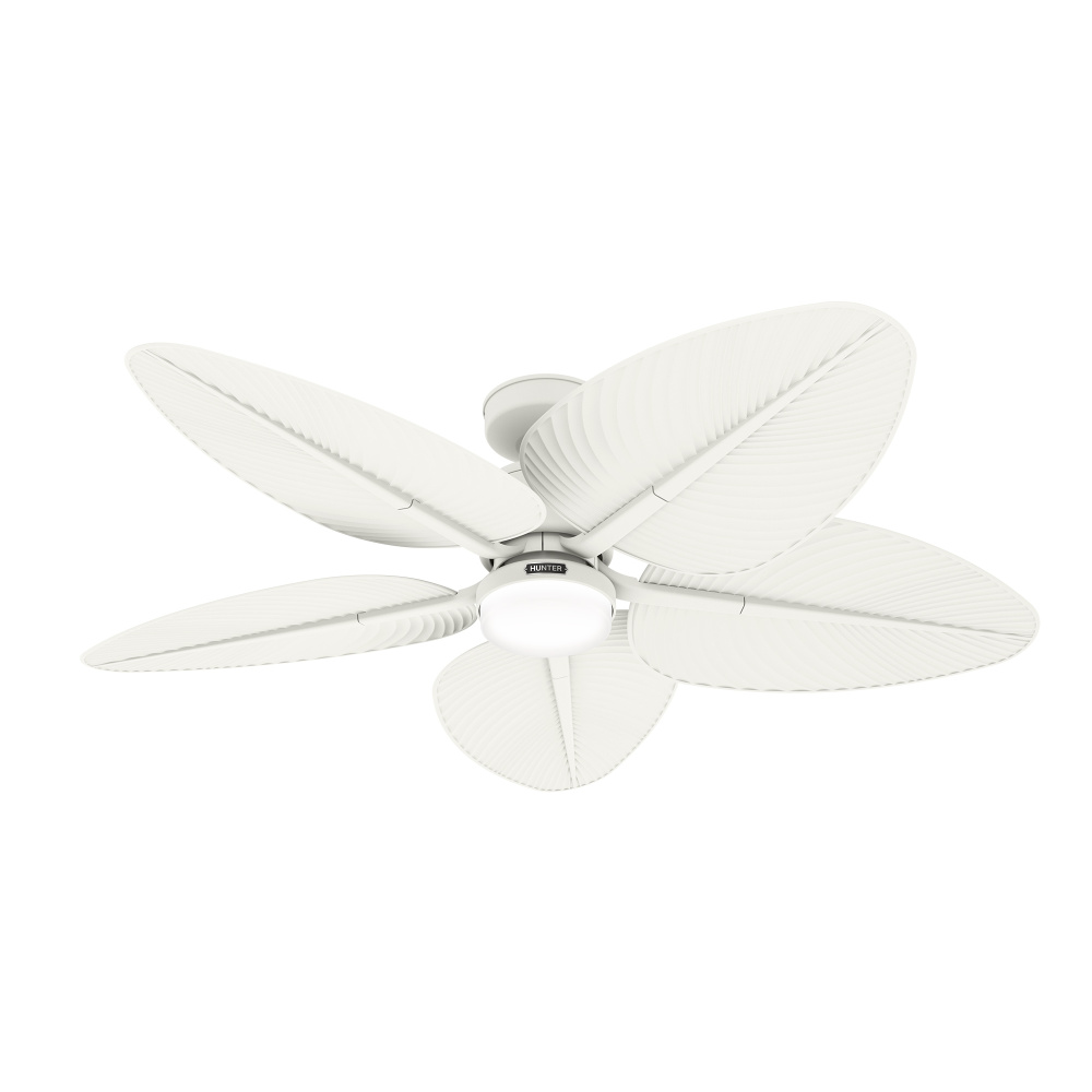 Hunter 52 inch Tropic View Matte White Damp Rated Ceiling Fan with LED Light Kit and Wall Control