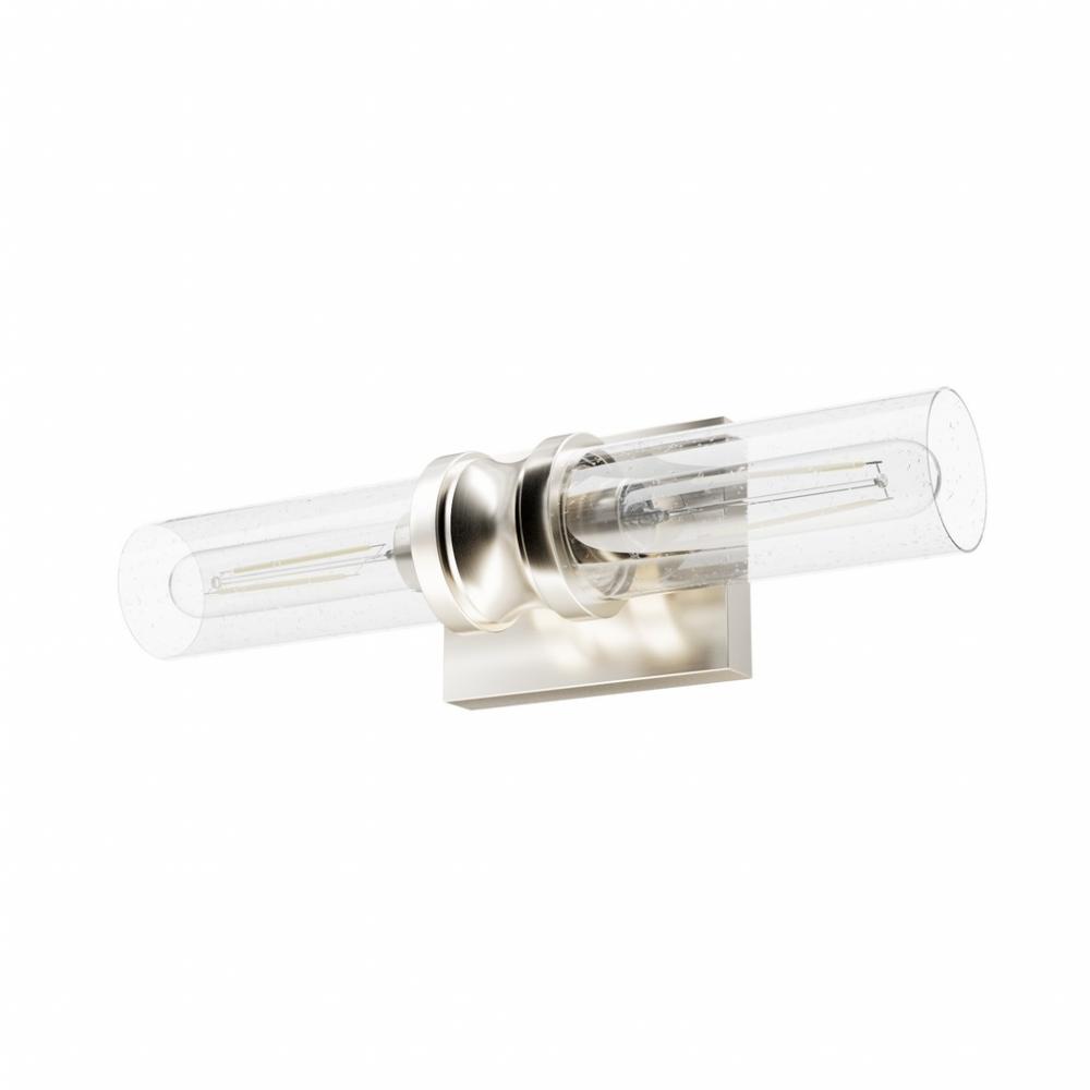 Hunter Lenlock Brushed Nickel with Seeded Glass 2 Light Bathroom Vanity Wall Light Fixture