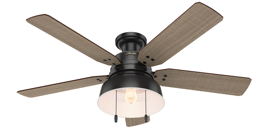 Hunter 52 inch Mill Valley Matte Black Low Profile Damp Rated Ceiling Fan with LED Lt Kit