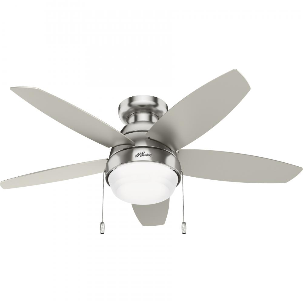 Hunter 44 inch Lilliana Brushed Nickel Low Profile Ceiling Fan with LED Light Kit and Pull Chain