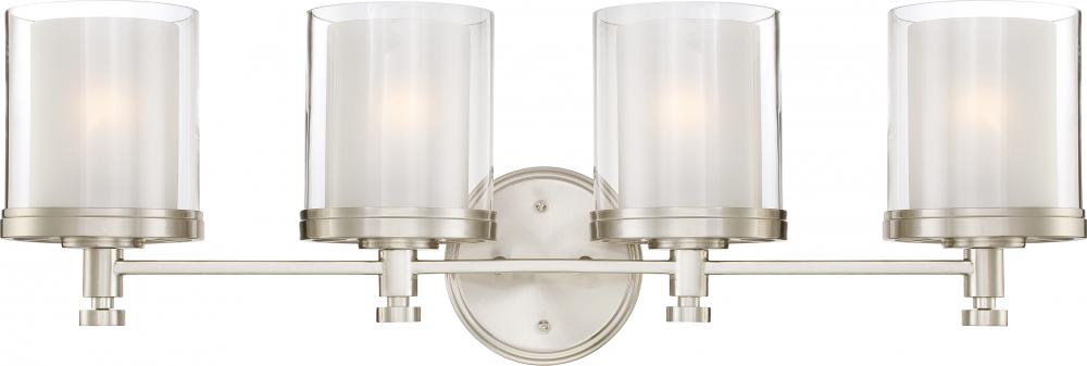 Decker - 4 Light Vanity with Clear & Frosted Glass - Brushed Nickel Finish