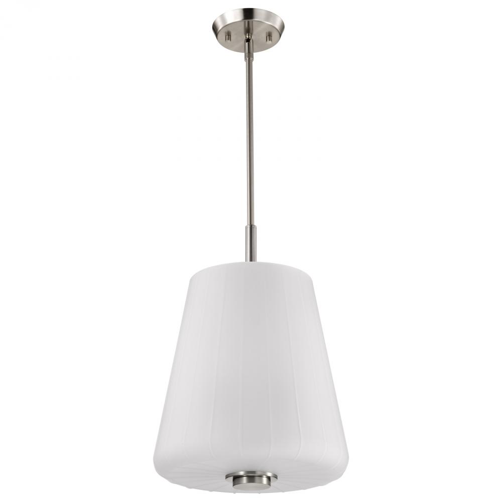 Lune; 3 Light Pendant; Brushed Nickel Finish; Etched White Glass