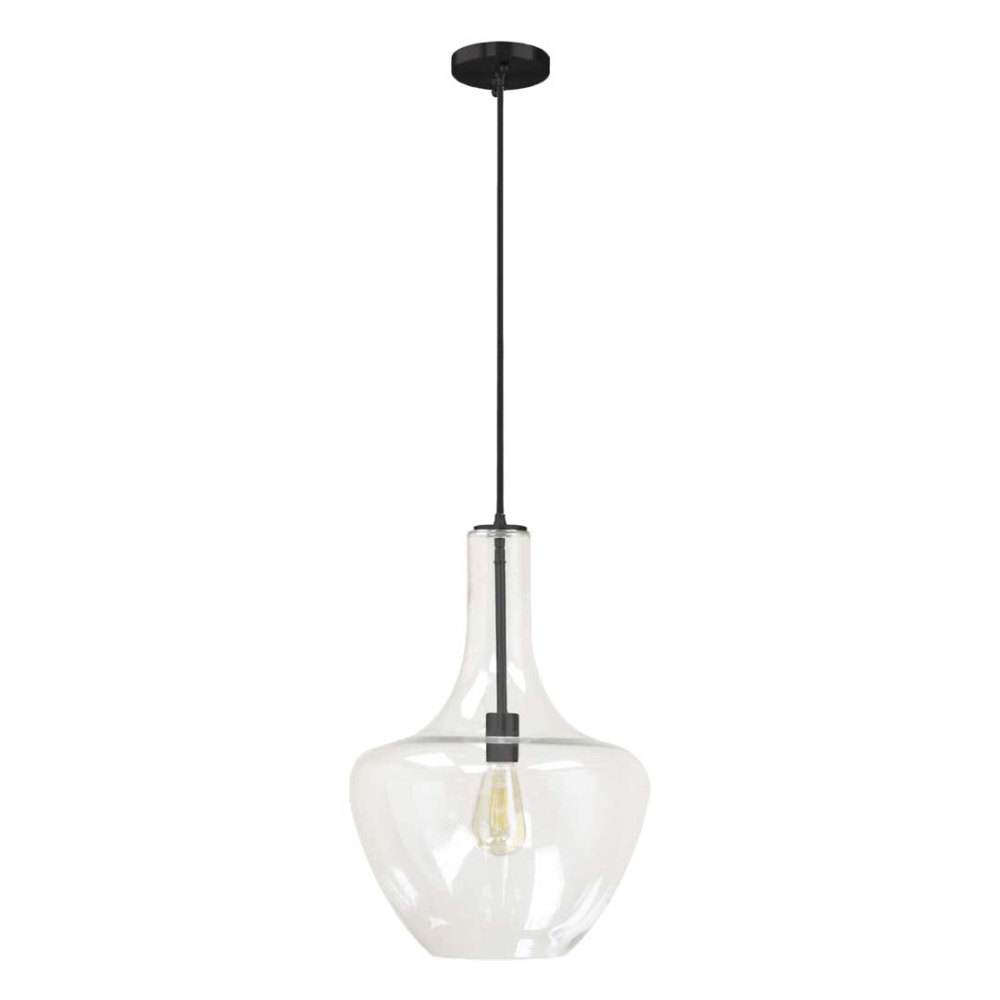 10" Clear Glass Beehive Pendant - MB - Black Braided Cord